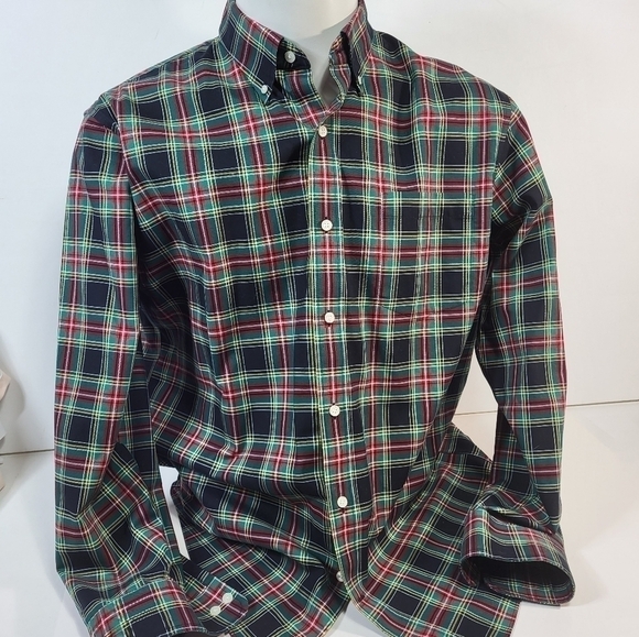 Land's End Plaid Collared Button Up Dress Shirt - Picture 1 of 7